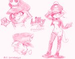  2018 4_fingers anthro boots breasts cat clothing collage collar digital_media_(artwork) featureless_chest featureless_crotch feline female footwear gloves grin hi_res jacket jessie-katcat_(artist) lilly_(vimhomeless) looking_aside looking_at_viewer mammal monochrome navel peaked_cap pose smile standing 