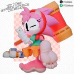 5_toes absurd_res amy_rose anthro barefoot classic_amy_rose classic_sonic_(universe) countershade_feet countershading discarded_footwear eulipotyphlan feet female foot_focus gesture hand_gesture hedgehog hi_res humanoid_feet looking_at_viewer looking_back mammal on_one_leg one_eye_closed outcome_memories panettou piko_piko_hammer pink_body plantigrade sega solo sonic_the_hedgehog_(series) standing text toes v_sign wink winking_at_viewer