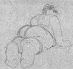  bd big_butt black_and_white butt canine clothed clothing dog legwear looking_at_viewer male mammal monochrome pants_down partially_clothed pencil_(artwork) presenting presenting_hindquarters shirt shorts sketch slightly_chubby socks solo tank_top traditional_media_(artwork) 