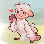  &lt;3 4_fingers anthro caprine female fur mammal panken peace_(disambiguation) sheep smile solo standing victory white_fur wool 