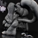 3_toes absurd_res anthro blender_(artwork) breasts cobra convenient_censorship digital_media_(artwork) feet female foot_focus hi_res iglooder monochrome plantigrade raised_heel reptile scalie snake soles solo toes wrinkled_feet wrinkles