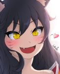  ahri animal_ears black_hair blush fox_ears heart league_of_legends lolboja long_hair open_mouth yellow_eyes 