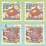 1boy 1other animal_crossing animal_ears bai_gui_hua_zi blonde_hair chef_hat chibi chibi_only chibikemo commission cooking frying_pan furry furry_male hat holding holding_frying_pan holding_quill indoors kitchen log mihuashi_commission o'hare_(animal_crossing) original overalls paper postage_stamp postage_stamp_(medium) quill short_hair sitting squirrel_ears squirrel_tail tail too_many_watermarks watermark writing 