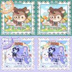  1boy 1girl animal_ears antlers bai_gui_hua_zi book braid brown_hair chair character_name chibi chibi_only chibikemo commission deer_boy deer_ears flower furrification furry furry_female furry_male hair_flower hair_ornament holding holding_book horns identity_v long_hair low_twin_braids mihuashi_commission monocle oc_x_canon original orpheus_(identity_v) outdoors postage_stamp postage_stamp_(medium) purple_hair short_hair sitting table too_many_watermarks twin_braids watermark 