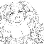  blush breasts cleavage collarbone large_breasts league_of_legends lolboja open_mouth sketch sona_buvelle twintails 
