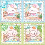  4others :3 animal_ears bai_gui_hua_zi bamboo character_name chef_hat chibi chibi_only chibikemo chiikawa chiikawa_(character) chopsticks commission food furry furuhonya green_tea hat holding holding_chopsticks mihuashi_commission momo_(nikki) momonga_(chiikawa) multiple_others nikki_(series) noodles onsen other_focus outdoors postage_stamp postage_stamp_(medium) squirrel_ears squirrel_tail tail tea too_many_watermarks towel watermark 