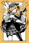  1girl bird blonde_hair choker dokibird dokibird_(retro_doki) fingerless_gloves gloves grey_jacket hat highres holding holding_trophy indie_virtual_youtuber jacket long_hair long_sleeves looking_at_viewer lvl1noll open_mouth partially_colored smile star_(symbol) star_choker trophy twintails v virtual_youtuber white_background yellow_bird yellow_eyes 