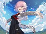  breasts clouds dress fate/grand_order fate_(series) glasses kusano_shinta mash_kyrielight pantyhose purple_eyes purple_hair short_hair sky tie 