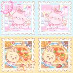  1boy 4others apron bai_gui_hua_zi character_name chibi chibi_only chibikemo chiikawa chiikawa_(character) commission food french_fries furry furry_male hachiware_(chiikawa) ice_cream indoors mihuashi_commission mini_person multiple_others other_focus pizza postage_stamp postage_stamp_(medium) rakko_(chiikawa) tomato too_many_watermarks usagi_(chiikawa) usamaru_(series) usamaru_(usamaru) waiter watermark 