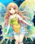  bare_shoulders blonde_hair braid breasts butterfly_wings cleavage commentary_request dress fairy fairy_wings long_hair medium_breasts open_mouth original pointy_ears smile solo tin_(wsp85205) twin_braids watermark wings yellow_eyes 