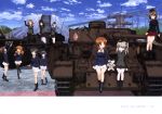  :d absurdres ahoge akiyama_yukari arm_up azumi_(girls_und_panzer) bangs black_hair black_hat black_jacket black_legwear black_neckwear black_skirt blue_sky blunt_bangs boko_(girls_und_panzer) brown_hair brown_jacket centurion_(tank) closed_eyes cloud collarbone copyright_name day eye_contact eyebrows_visible_through_hair girls_und_panzer glasses ground_vehicle hair_between_eyes hairband hat highres isuzu_hana jacket kuromorimine_military_uniform long_hair looking_at_another looking_up megumi_(girls_und_panzer) military military_vehicle miniskirt motor_vehicle multiple_girls necktie nishizumi_maho nishizumi_miho official_art ooarai_military_uniform open_mouth outdoors page_number panzerkampfwagen_iv pleated_skirt red_skirt reizei_mako rumi_(girls_und_panzer) selection_university_military_uniform shimada_arisu short_hair side_ponytail silver_hair sitting skirt sky smile standing takebe_saori tank thighhighs white_hairband white_skirt yoshida_nobuyoshi zettai_ryouiki 