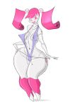  2017 4_fingers bikini breasts camel_toe clothed clothing creator:slb digital_media_(artwork) female grin hair hand_on_hip humanoid jenny_wakeman lipstick looking_at_viewer machine makeup my_life_as_a_teenage_robot navel nickelodeon nipple_bulge not_furry pigtails pink_hair robot simple_background skimpy sling_bikini smile solo standing swimsuit thick_thighs white_background wide_hips 