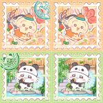 4others :3 animal_costume animal_ears bai_gui_hua_zi bamboo character_name chibi chibi_only chibikemo chiikawa chiikawa_(character) chinese_clothes commission cookie eating food furry furuhonya holding holding_cookie holding_food holding_ladle ladle mihuashi_commission mini_person momonga_(chiikawa) multiple_others other_focus outdoors panda_costume postage_stamp postage_stamp_(medium) rabbit_ears shrimp squirrel_tail tail too_many_watermarks usagi_(chiikawa) watermark 