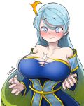  1girl blue_eyes blue_hair blush breasts collarbone large_breasts league_of_legends lolboja long_hair sona_buvelle tears 