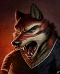 2026 anthro bodily_fluids canid canine canis clothing echo_(game) echo_(series) echo_project fangs fur headshot_portrait hi_res ian-exe leo_alvarez male mammal open_mouth portrait realistic saliva saliva_string shirt signature solo teeth tongue topwear whiskers wolf