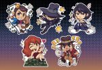  +++ 1girl 4boys ahoge anger_vein arsene_lupin_iii banknote bare_arms belt black_background black_eyes black_hair black_hat black_jacket black_pants black_shoes blue_background blue_hakama blue_jacket blue_kimono blue_necktie breasts bright_pupils brown_belt brown_eyes brown_hair brown_hat brown_pants brown_shoes brown_vest chibi chibi_only cleavage coat commentary crossed_legs crown cuffs diamond_(gemstone) dress dust_cloud english_commentary fedora frown furrowed_brow gem gradient_background grin gun hair_over_one_eye hakama hakama_pants halftone halftone_background hand_on_own_hat handcuffs handgun hat heart high_heels highres holding holding_gem holding_gun holding_handcuffs holding_megaphone holding_sheath holding_weapon ishikawa_goemon_xiii jacket japanese_clothes jigen_daisuke kimono knee_up kuno2480 ladder lapels leg_up lightning_bolt_symbol long_hair lupin_iii medium_hair megaphone mine_fujiko money money_bag multiple_boys necktie notched_lapels on_ladder one_eye_closed open_clothes open_coat open_jacket open_mouth orange_background orange_hair outline outstretched_arm pants pencil_dress petals pile_of_money pink_lips pink_necktie pink_petals pointed_crown purple_shirt red_coat red_dress red_gem revolver running sandals sash sheath shirt shirt_tucked_in shoes short_dress short_hair shouting sideburns sidelocks signature sitting smile smoke smoking_barrel sparkle sticker_(medium) strapless strapless_dress tie_clip very_short_hair vest waist_sash weapon white_outline white_pants white_pupils white_sash zenigata_kouichi zouri 