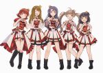  5girls :d ;) ;d ^_^ absurdres black_boots black_hair boots brown_eyes brown_hair closed_eyes crown hakozaki_serika hands_up heart heart_hands highres idolmaster idolmaster_million_live! idolmaster_million_live!_theater_days jacket kinarurikinari long_hair long_sleeves looking_at_viewer mini_crown miyao_miya multiple_girls nakatani_iku nonohara_akane official_alternate_costume one_eye_closed one_side_up overskirt plaid_clothes plaid_jacket re_prologue_x_(idolmaster) red_eyes red_hair red_jacket short_hair simple_background skirt smile standing takayama_sayoko twintails white_background white_jacket white_overskirt white_skirt 