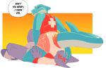 5_fingers abstract_background anthro aquatic biped blue_body clean_diaper clothed clothing daire301 dialogue diaper digital_media_(artwork) dominant dominant_anthro dominant_male duo english_text facesitting fingers fish hi_res lifeguard long_ears male rear_view red_clothing shark sharky_(daire301) simple_background sitting sitting_on_another speech_bubble text wearing_diaper ych_(character)