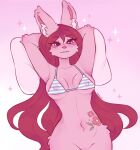 14:15 2026 anthro arm_tuft artist_name bangs belly_tattoo blue_bra blue_clothing blue_underwear blush blush_lines bra breasts cheek_tuft clothed clothed_anthro clothed_female clothing collarbone colored digital_drawing_(artwork) digital_media_(artwork) elbow_tuft english_description eye_through_hair eyebrow_through_hair eyebrows eyelashes eyelashes_through_hair facial_tuft featureless_crotch female female_anthro fluffy_ears fur fur_tattoo gradient_background hair half-length_portrait hands_behind_head hi_res lagomorph leporid light lighting lollipop_bunny_(suzeart) long_ears long_hair looking_at_viewer lying mammal medium_breasts navel nipple_outline on_back open_mouth open_smile pattern_bra pattern_clothing pattern_topwear pattern_underwear pink_background pink_body pink_fur pink_nose pink_tail portrait purple_eyes rabbit red_eyebrows red_hair shaded simple_background smile solo striped_bra striped_clothing striped_topwear striped_underwear stripes suzeart tail tattoo text topwear translucent translucent_hair tuft underwear white_stripes