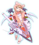  ;d black_choker blush bow bowtie bra breasts brown_hoodie choker dolls_order eyebrows_visible_through_hair fang full_body green_eyes half-closed_eye hand_on_own_face holding holding_weapon hood hoodie light_brown_hair looking_at_viewer low_twintails mecha_musume mechanical_wings merlin_(dolls_order) navel neon_trim official_art one_eye_closed open_clothes open_hoodie open_mouth pajamas panties pink_hoodie pinky_out red_neckwear sleepy small_breasts smile solo transparent_background twintails underwear watanabe_akio weapon weapon_request white_bra white_footwear white_legwear white_panties wings 