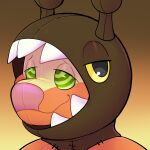 1:1 animate_inanimate antennae_(anatomy) anthro ax&amp;l_(crowbrainer) farigiraf generation_2_pokemon generation_9_pokemon girafarig giraffe giraffid gradient_background green_eyes headshot_portrait hybrid_pokemon hypnosis icon lidded_eyes living_plushie looking_at_viewer male mammal mind_control nintendo plushie pokemon pokemon_(species) portrait rindeadsong ringed_eyes seam_(sewing) sharp_teeth simple_background smile solo stitch_(sewing) teeth wavy_mouth wavy_smile yellow_sclera