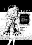  1girl beret choker commentary_request detached_sleeves fang flower giorgio_(yo_sumire_sola1) hair_ornament hat heart highres looking_at_viewer mahou_shoujo_no_majo_saiban mesugaki miniskirt monochrome naughty_face o-ring o-ring_thigh_strap sakuraba_ema short_hair skirt sleeves_past_wrists smile smug solo thigh_strap translation_request x_hair_ornament 
