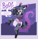 3_toes abstract_background anthro biped black_body black_fur bone_symbol bubblepuppers camera clean_diaper clothed clothing dialogue diaper digital_media_(artwork) feet fur ghost grey_body grey_fur hi_res mammal open_mouth open_smile pawpads purple_pawpads simple_background smile solo speech_bubble spirit toes wearing_diaper