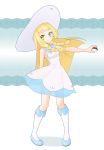  blonde_hair dress green_eyes hat highres koudzuki_(reshika213) lace lillie_(pokemon) long_hair poke_ball pokemon pokemon_(game) pokemon_sm solo sun_hat sundress white_dress white_hat 