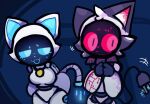 2025 4_fingers :3 abstract_background anthro anthrofied bedroom_eyes bell bell_collar bellabot big_breasts black_face blue_background blue_eyebrows blue_eyes blue_inner_ear blue_mouth blue_nose blue_sclera blush bow_tie breasts cel_shading cheek_tuft cherry15494706 chibi circuit_markings club_arms clutching_chest collar domestic_cat duo electrical_plug electrical_plug_tail electricity eyebrows facial_tuft featureless_breasts featureless_crotch felid feline felis female fingers flirting flustered for_a_head glowing glowing_tail hands_behind_back head_tuft intraspecies ka-t leaning leaning_forward looking_at_another looking_away machine male male/female mammal markings mono_(cherry15494706) narrowed_eyes object_head open_:3 open_mouth open_smile portrait pudu_robotics pupils red_eyes red_inner_ear red_markings robot robot_anthro robot_joints screen screen_face screen_head seductive segmented_body segmented_tail shaded shaking simple_background slit_pupils small_eyebrows smile tail tail_motion tailwag thick_thighs three-quarter_portrait tuft white_body wide_eyed wide_hips
