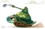  ambiguous_gender anthro black_eyes cryptid-creations dust feral green_scales group open_mouth red_scales reptile scales scalie simple_background tank turtle vehicle white_background 