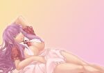  1girl aged_up breasts cleavage commentary_request gradient_background jiete konjiki_no_gash!! large_breasts open_mouth purple_eyes purple_hair simple_background solo tio_(konjiki_no_gash!!) 