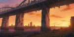 abandoned bridge building city cloud dilapidated game_asset highres no_humans orange_sky outdoors overgrown plant ruins scenery sky third-party_source touhou touhou_lostword twilight vines 