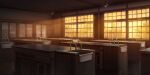  artist_request beaker cabinet curtains day erlenmeyer_flask faucet flask game_asset hanging_light highres indoors laboratory no_humans official_art scenery sink table third-party_source touhou touhou_lostword twilight window wooden_floor wooden_table 