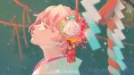  1girl absurdres alternate_costume carcano_m1891_(bells_of_beginning)_(girls'_frontline) carcano_m1891_(girls'_frontline) chinese_commentary closed_eyes commentary_request flower girls'_frontline gradient_background green_background hair_bun hair_flower hair_ornament highres japanese_clothes kimono long_hair new_year official_alternate_costume pink_flower pink_hair solo supoxian upper_body white_kimono 