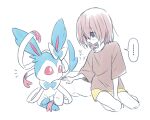 2026 5:4 ambiguous_feral ambiguous_gender biped blush closed_smile digital_drawing_(artwork) digital_media_(artwork) digitigrade duo eeveelution ellipsis emanata female female_human feral generation_6_pokemon human japanese_description japanese_text lying male_(lore) mammal mboj321 mouth_closed nintendo on_front petting pokemon pokemon_(species) pokemon_trainer quadruped shiny_pokemon simple_background sitting smile speech_bubble sylveon text translated