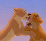  2018 blush daughter disney duo ears_back eyes_closed feline female female/female feral feral_on_feral french_kissing fur hi_res incest kiara kissing lion lordee mammal mother mother_and_daughter multicolored_fur nala night open_mouth orange_fur outside parent pawpads saliva star sunset tan_fur the_lion_king tongue tongue_out two_tone_fur 