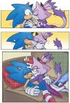 anthro blaze_the_cat blush comic domestic_cat duo eulipotyphlan eyes_closed felid feline felis female furniture green_eyes hair hand_on_chest heart_symbol hedgehog hero hug kissing laying_on_top lidded_eyes lua_ink male male/female mammal petting ponytail princess royalty sega smile sofa sonic_the_hedgehog sonic_the_hedgehog_(series) text yellow_eyes