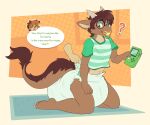  abstract_background ageplay anthro bandage bandage_on_face bandage_on_nose big_diaper bodily_fluids bubblepuppers canid canine canis claws clothed clothing dialogue diaper diaper_check digital_media_(artwork) domestic_dog dragon drooling duo feet fur furred_dragon furred_scalie game_boy_color game_boy_family gaming green_clothing green_shirt green_topwear hi_res infantilism male mammal mythological_creature mythological_scalie mythology nintendo object_in_mouth open_mouth open_smile pacifier pacifier_in_mouth pattern_clothing pattern_shirt pattern_topwear penny_(pennydawffles) question_mark roleplay sagging_diaper saliva scalie shirt simple_background smile soiled_diaper solo_focus speech_bubble starbuck striped_clothing striped_shirt striped_topwear stripes tail toe_claws toes toony topwear unclean_diaper used_diaper wearing_diaper yellow_pacifier 
