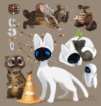  animal animal_focus animalization backpack bag blue_eyes boots brown_background brown_boots brown_cat bug cat cd cockroach collar commentary cube english_commentary eve_(wall-e) graypillow hal_(wall-e) highres no_humans official_art_inset plant rearing reference_inset robot simple_background sprout tabby_cat torbie_cat tortoiseshell_cat traffic_cone unworn_boots wall-e wall-e_(character) white_cat 