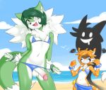  anthro balls beach better_version_at_source bikini clothing dameeji dragontheshadows erection feline girly humanoid_penis male mammal melyss outside penis seaside swimsuit swimsuit_aside 