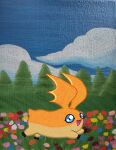absurd_res ambiguous_gender bandai_namco black_feet blue_eyes blue_flower cloud digimon digimon_(species) digital_media_(artwork) feet feral field flower fur grass head_wings hi_res lunarpanda8686 mammal meadow membrane_(anatomy) membranous_wings mixed_media oil_painting_(artwork) open_mouth orange_body orange_flower orange_wings painting_(artwork) patamon pink_flower plant purple_flower red_flower sky smile solo tail tan_body traditional_media_(artwork) traditional_painting_(artwork) tree unusual_wing_placement white_flower wings yellow_flower