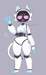 2025 3_toes 4_fingers :3 anthro anthrofied areola arm_tattoo artist_logo bellabot black_face blue_areola blue_clitoris blue_eyes blue_fingers blue_inner_ear blue_mouth blue_nipples blue_nose blue_pawpads blue_toes blue_vulva breasts caution_symbol cel_shading cheek_tuft clitoris club_arms domestic_cat facial_tuft feet felid feline felis female fingers floating_fingers for_a_head front_view full-length_portrait genitals gesture grey_background hi_res hindpaw ka-t logo looking_at_viewer machine mammal medium_breasts nipples nude object_head pawpads paws portrait pudu_robotics razgrizdl robot robot_anthro robot_joints screen screen_face screen_head segmented_body shaded simple_background solo spanish_description tail tattoo thick_thighs toes tuft vulva waving white_body wide_hips