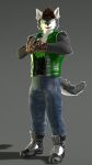 3d_(artwork) 5_fingers 9:16 anthro belt belt_buckle black_nose blue_bottomwear blue_clothing blue_eyes blue_pants boots bottomwear brown_belt brown_clothing brown_gloves brown_hair brown_handwear buckle canid canine canis clothed clothed_anthro clothed_male clothing denim denim_bottomwear denim_clothing digital_media_(artwork) fingers fist footwear fur gloves green_clothing green_eyes green_shirt green_topwear green_vest grey_body grey_fur grey_tail hair handwear heterochromia hi_res jeans leather leather_clothing leather_gloves leather_handwear leather_topwear leather_vest looking_at_viewer luan_(thevestige) male mammal muscular muscular_anthro muscular_male pants pose shirt shoes short_hair solo source_filmmaker_(artwork) standing tail thevestige topwear two_tone_tail two_toned_body vest white_body white_fur white_tail wolf wolf_(petruz)