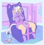  ageplay animal_humanoid anthro bdsm biped blue_eyes bodily_fluids bondage bound bubblepuppers cat_humanoid clothed clothing collar controller diaper digital_media_(artwork) felid felid_humanoid feline feline_humanoid female fur gag gagged hair heart_symbol heterochromia hi_res humanoid infantilism inflatable lock long_tail mammal mammal_humanoid pacifier pacifier_gag pink_pacifier remote_control restraints roleplay sex_toy straitjacket sweat tail vibrator white_body white_fur white_hair yellow_eyes 