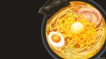  artist_name black_background bowl butter commentary_request corn egg_(food) food food_focus ham highres no_humans noodles original ramen rizu_(rizunm) simple_background 
