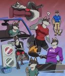  2026 anthro appliance athletic_wear belt best_buy beverage beverage_can black_belt black_bottomwear black_clothing black_gym_shorts black_nose black_shirt black_shorts black_tank_top black_topwear blep blue_clothing blue_polo_shirt blue_shirt blue_topwear bodily_fluids bottomwear can canid canine cellphone clothed clothing container cookware digital_drawing_(artwork) digital_media_(artwork) digitigrade driver ear_piercing ear_ring earbuds electronics english_description english_text eyes_closed food fried_rice frying_pan fur furniture green_clothing green_shirt green_t-shirt green_topwear grey_body grey_fur gym_bottomwear gym_shorts hands_behind_own_head headphones hi_res holding_beverage holding_can holding_cellphone holding_container holding_object holding_phone holding_smartphone humanoid_hands khaki_pants kitchen_utensils laundry_basket laundry_machine looking_at_viewer lying lying_on_sofa male mammal multiple_scenes name_tag nipples no_shoes on_back on_sofa phone piercing pink_nipples pink_tongue purple_clothing purple_shirt purple_topwear question_mark red_clothing red_eyes red_shirt red_topwear red_underwear rice ring_piercing shirt shorts sleeping sleeping_on_sofa smartphone sofa solo somesacredbird sound_effects standing sweat sweaty_face t-shirt tank_top text text_on_clothing text_on_topwear tongue tongue_out tools topless topless_anthro topless_male topwear underwear vowelless vowelless_sound_effect washing_machine zzz 
