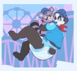  4_toes absurd_res ageplay anthro biped black_body black_fur blue_clothing blue_eyes blue_pacifier blue_shirt blue_topwear bubblepuppers capri_(paddedcapri) clean_diaper clothed clothing diaper digital_media_(artwork) feet fur heart_symbol hi_res hug hugging_object hugging_plushie indigo_park infantilism kerchief male mammal multicolored_body multicolored_fur neckerchief neckwear object_in_mouth one_eye_closed pacifier pacifier_in_mouth plushie purple_eyes raccoon_plushie rambley_raccoon red_kerchief red_neckerchief roleplay shirt smile solo toes topwear two_tone_body two_tone_fur wearing_diaper white_body white_fur 