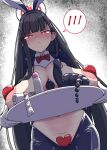  1girl :< anal_beads animal_ears areola_slip black_hair blue_archive blunt_bangs blush bow bowtie breasts cleavage commentary_request condom condom_packet_strip condom_wrapper dildo gloves hair_ornament hairclip halo holding holding_tray large_breasts long_hair looking_at_viewer lotion_bottle maebari navel paid_reward_available pasties rabbit_ears red_bow red_bowtie red_eyes reverse_bunnysuit reverse_outfit ringed_eyes rio_(blue_archive) seibunkan-yukarinsiten sex_toy solo spoken_blush tray very_long_hair white_gloves 
