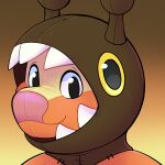 1:1 animate_inanimate antennae_(anatomy) anthro ax&amp;l_(crowbrainer) farigiraf generation_2_pokemon generation_9_pokemon girafarig giraffe giraffid gradient_background headshot_portrait hybrid_pokemon icon living_plushie looking_at_viewer male mammal nintendo plushie pokemon pokemon_(species) portrait rindeadsong seam_(sewing) sharp_teeth simple_background smile solo stitch_(sewing) teeth yellow_sclera