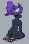 anthro anus balls black_body black_fur blush bodily_fluids butt clothing digital_media_(artwork) dripping erection feet fingers fur genital_fluids genitals hat hat_only headgear headgear_only headwear headwear_only hi_res humanoid_genitalia humanoid_penis league_of_legends leaking_precum looking_back male mammal mostly_nude nude pawpads penis penis_backwards precum precum_drip riot_games simple_background sitting solo tail tencent thunderlewd toes veigar yellow_eyes yordle